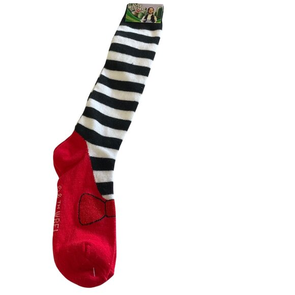 The Wizard Of Oz Womens Wicket Witch Red White Striped Socks With Glitter Bow Si - Picture 1 of 8